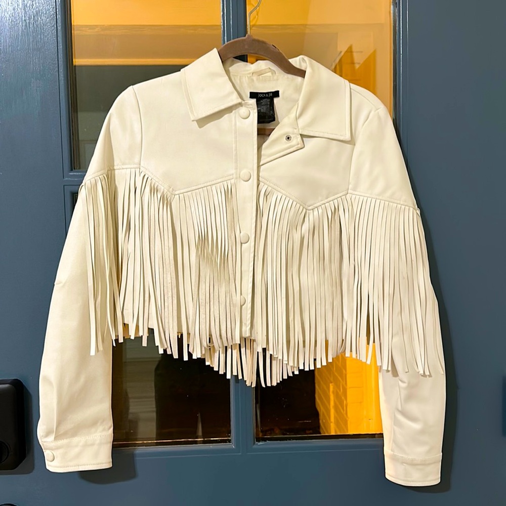 White Leather Fringe Jacket